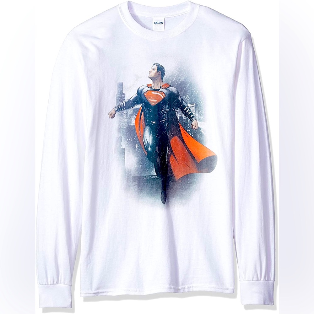 Trevco Men's Dawn White Superman Long Sleeve T-Shirt, Medium